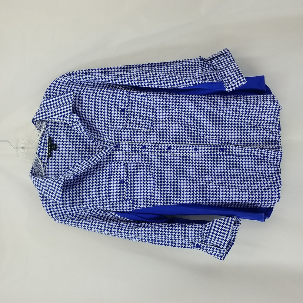 ZAC & RACHEL Blue White Herringbone Button Down Blouse Shirt Top